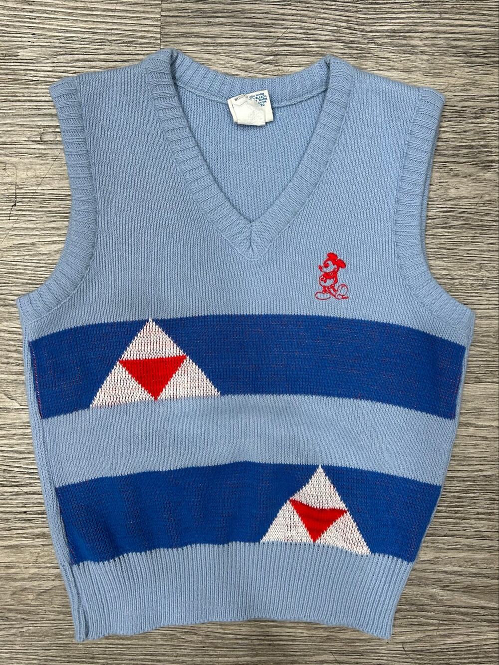 Vintage 80s Disney Character Mickey Mouse Sweater Vest Blue Medium 10-12 USA